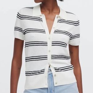 Madewell Stripe Knit Short Sleeve Button-Up Shirt